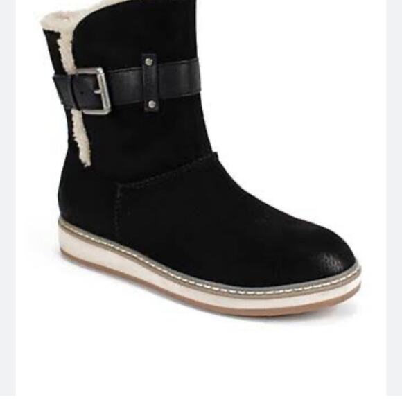 White Mountain Black Suede Sheepskin Shearling Winter Boot Women's  Size 7.5 - Picture 1 of 10